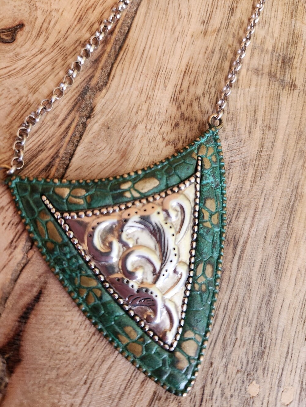SILPADA N3018 PATINA SHIELD STERLING SILVER BRASS PENDANT NECKLACE DISPLAY PIECE
